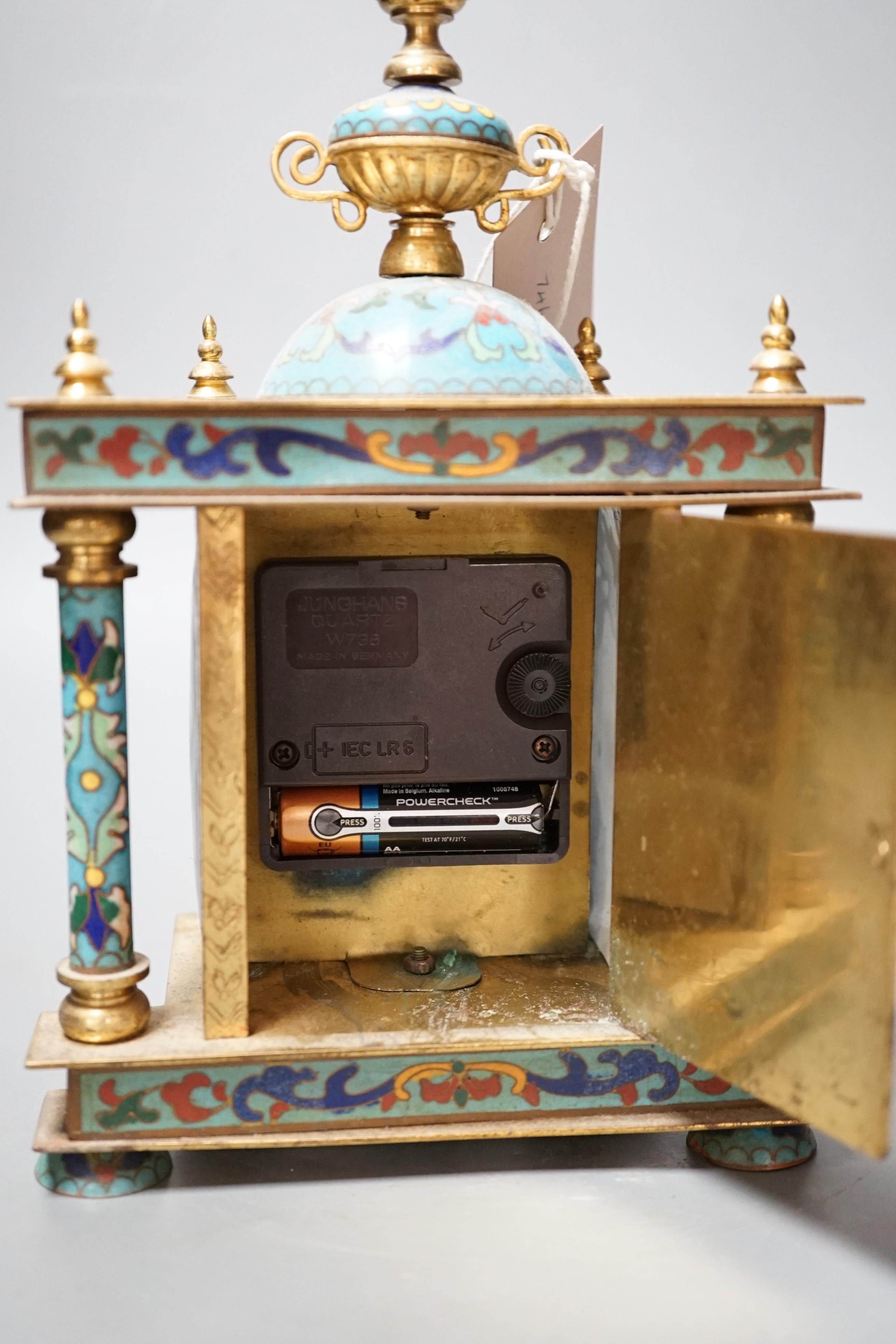 A cloisonné enamel mantel clock, with quartz movement, 22cm